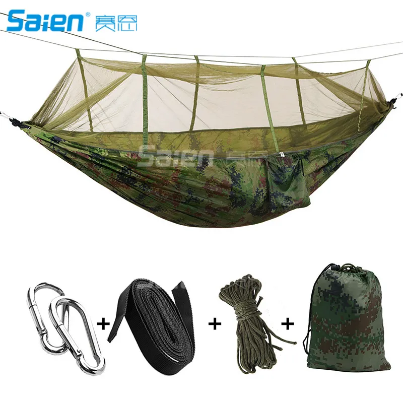 Hamac de camping avec moustiquaire lit extérieur tissu de parachute élargi hamacs doubles pour intérieur, camping, randonnée, sac à dos, Bac