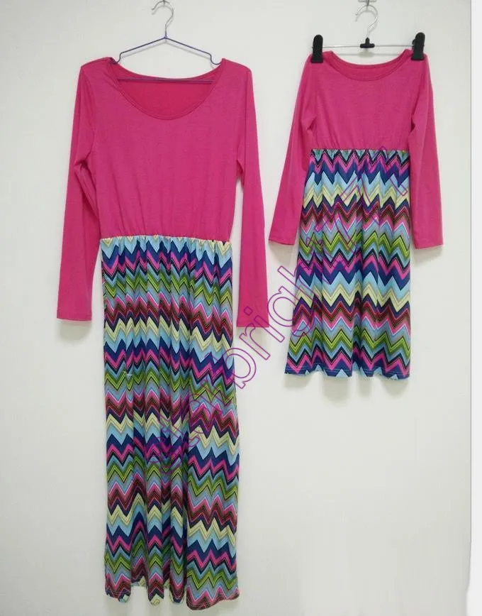 16 stylów Rodzina Dopasowywanie Odzież Odzież Dziewczyny Patchwork Zestawy Matka I Córka Plażowe Sukienki Ubrania Maxi Chevron Stripe Dress