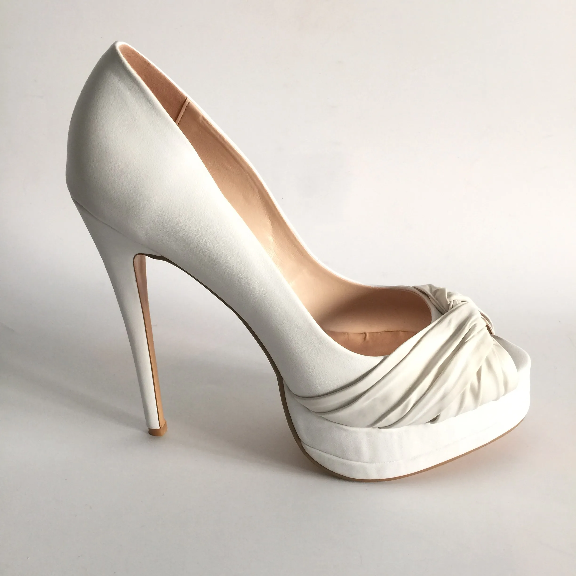 エレガントなウェディングシューズのピープトウスリップオンプラットフォームハイヒールポンプ女性の靴スーパーヒールプラスサイズ14カスタムカラー