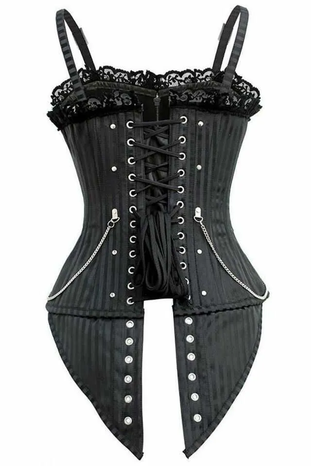 Goth Black Striped Vampire Corset Bustiers Sexy Punk Cos Stage