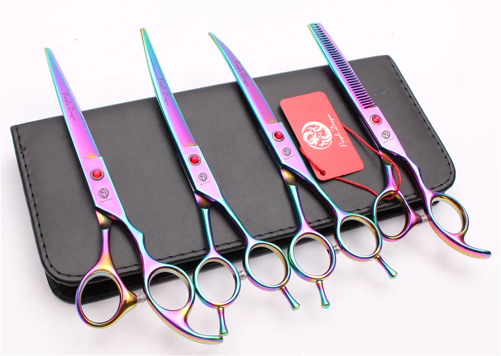 Z3002 7039039 JP 440C Purple Dragon Professional Pets Grooming Hair Scissors CuttingThinningUP Down Curved Shears Do2503443