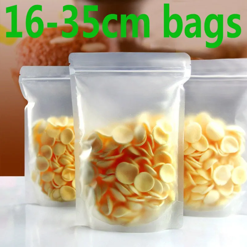 16-35cm Frosted Surface Clear Plastic zipper lock packing bags stand up pouch 100pcs/lot 16*24 18*26 20*30 22*32 24*37 30*40cm wholesale