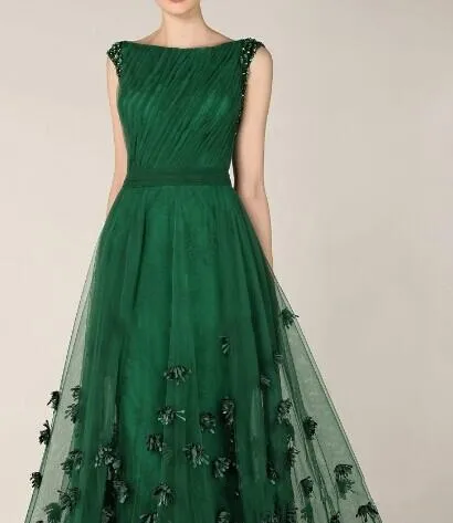 À la mode Zuhair Murad Robes De Soirée 2019 Vert Émeraude Tulle Cap Manches Robes De Soirée Femmes Personnalisé Robe De Bal Formelle Robes De Tapis Rouge