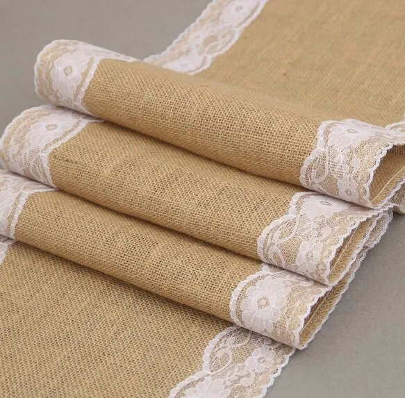 30cm*275cm Vintage Burlap Lace Hessian Table Runner Natural Jute ...