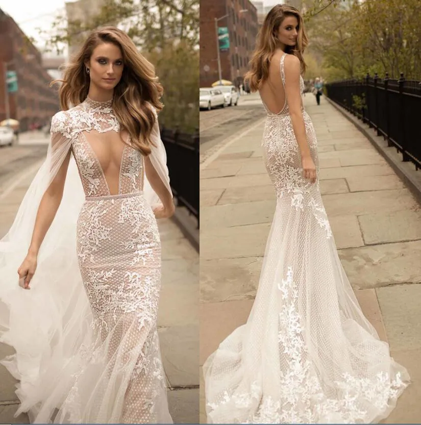 Elegant Beach Wedding Dress Sheath Lace Gown, Sexy Deep V Neck