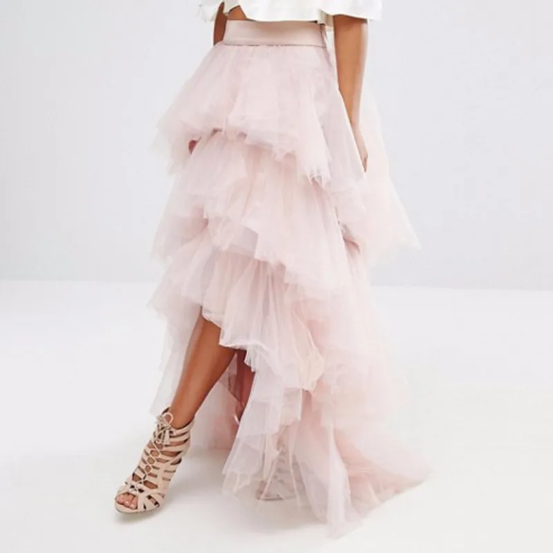 Gorgeous Light Pink Tulle Skirt Layered Tiered Puffy Women Tutu Kjolar Billiga Formella Party Gowns Hög Låg Lång Kjolar Anpassad