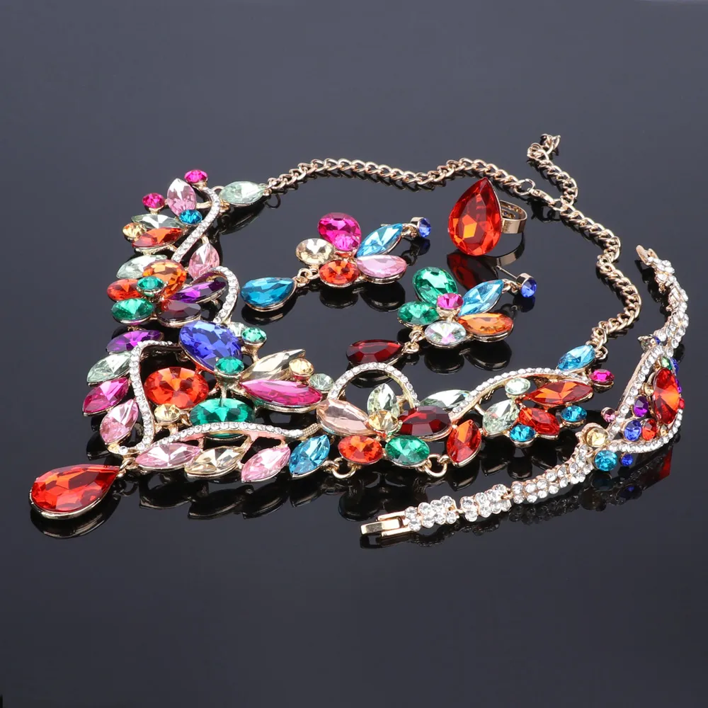 Nowe kolczyki z kryształowym kryształowym nakartaczem dla kobiet dla kobiet w Luksusowym zestawie biżuterii ślubnej 8904415