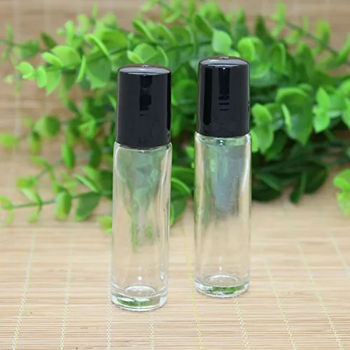 Botellas enrollables de vidrio de 10 ml y 1/3 oz, botellas de perfume vacías para aromaterapia, delgadas recargables con tapa transparente