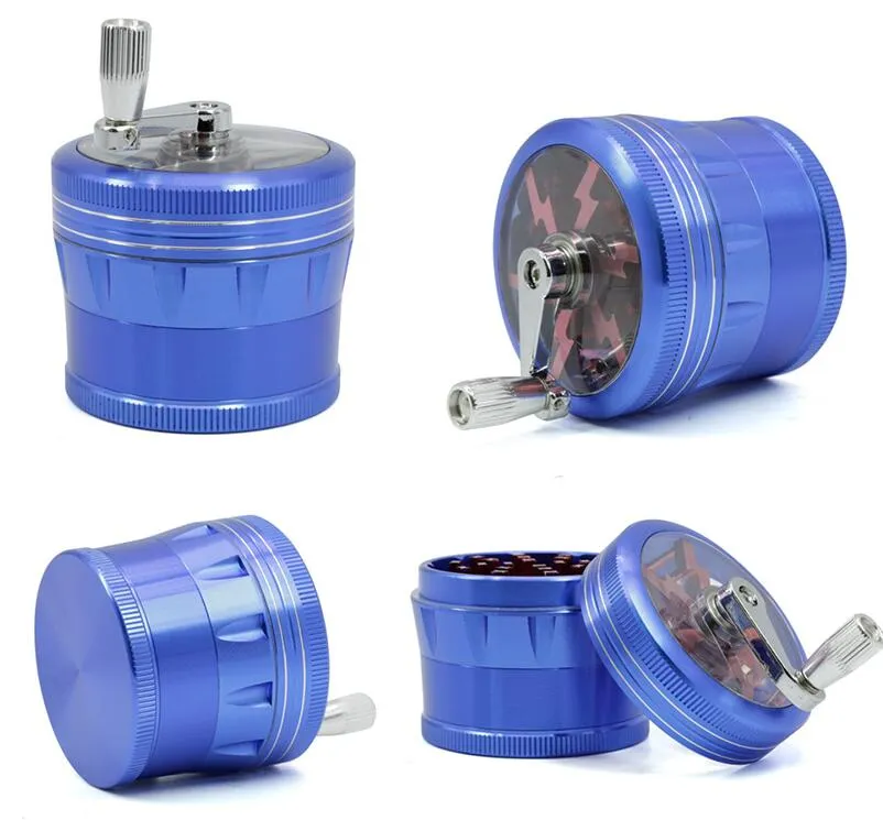 Herb Grinder With Handle Aluminium Alloy Smoking Accessories Smoke Crusher 4 Layers 63mm Hand Crank Tobacco Grinders