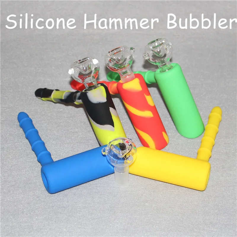 100 real image silicone bongs water pipes hammer bongs percolator bubbler oil rigs glass bongs pipes tobacco pipe recycler