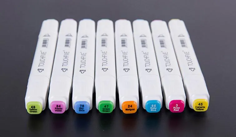 Nyaste TouchDubbelhöjd Konst Mark 168 Färger Tryck på Five Marker Pen med Väska Färgglada Ritningspennor Borsta Julklappar