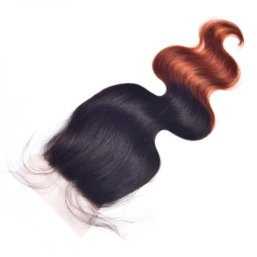 Ombre цвет 1B 33 пучки человеческих волос с кружева закрытия 4 шт. Много темно-коричневый корень 3bundles с закрытием для черной женщины
