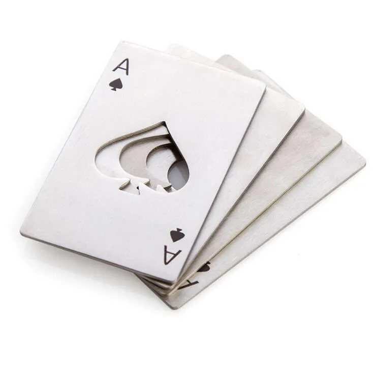 new Stainless steel beer bottle openers Silver Poker Playing Cards Spades A bottle opener Portable Outdoor gadgets