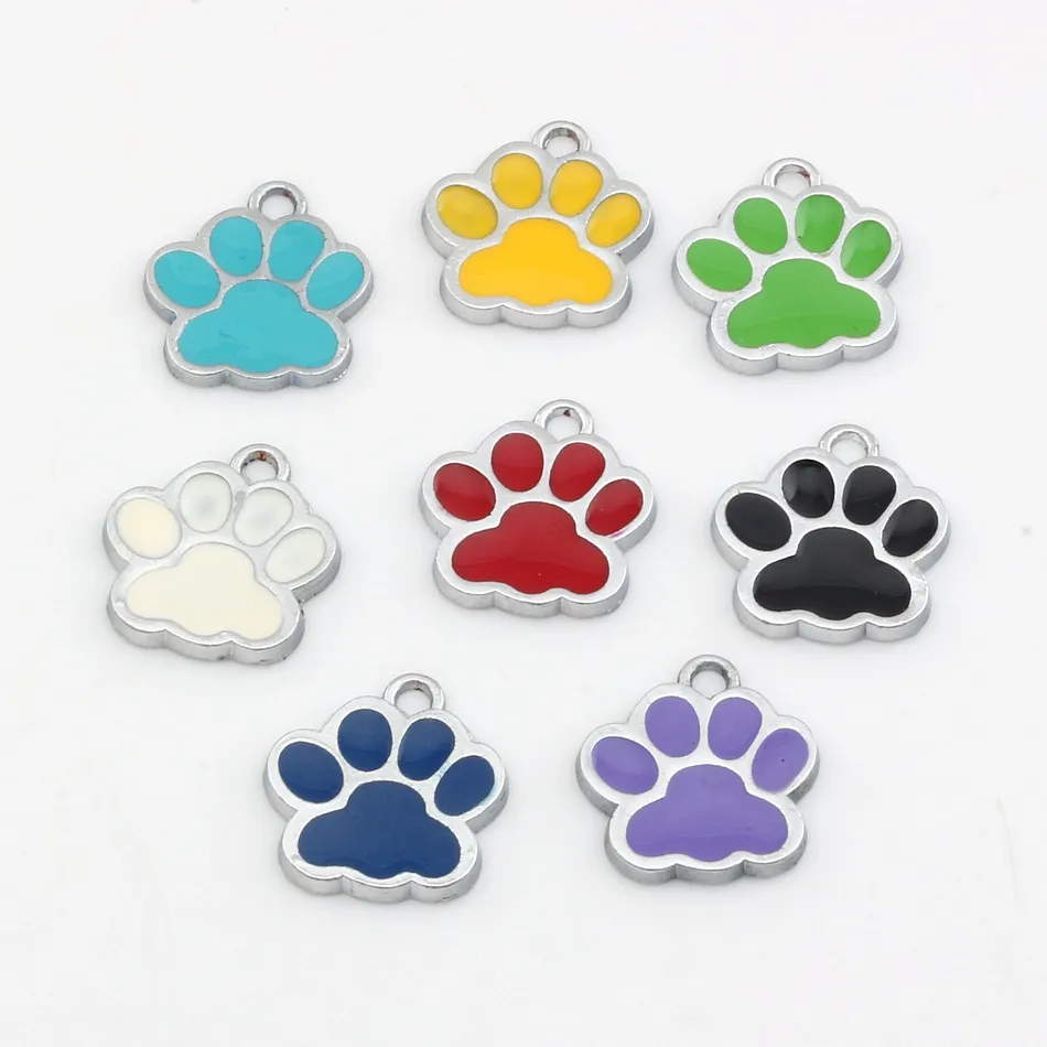 100pcs mixed Enamel zinc Alloy Paw Print Charms Pendants For Jewelry Making Bracelet Necklace DIY Accessories 17x17.5mm 8 color