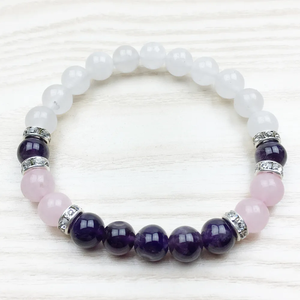 SN1029 Fashion Healing Amethyst Armband Wrist Mala Yoga Present Girls Natursten Smycken Rose Quartz Snö Quartz Armband