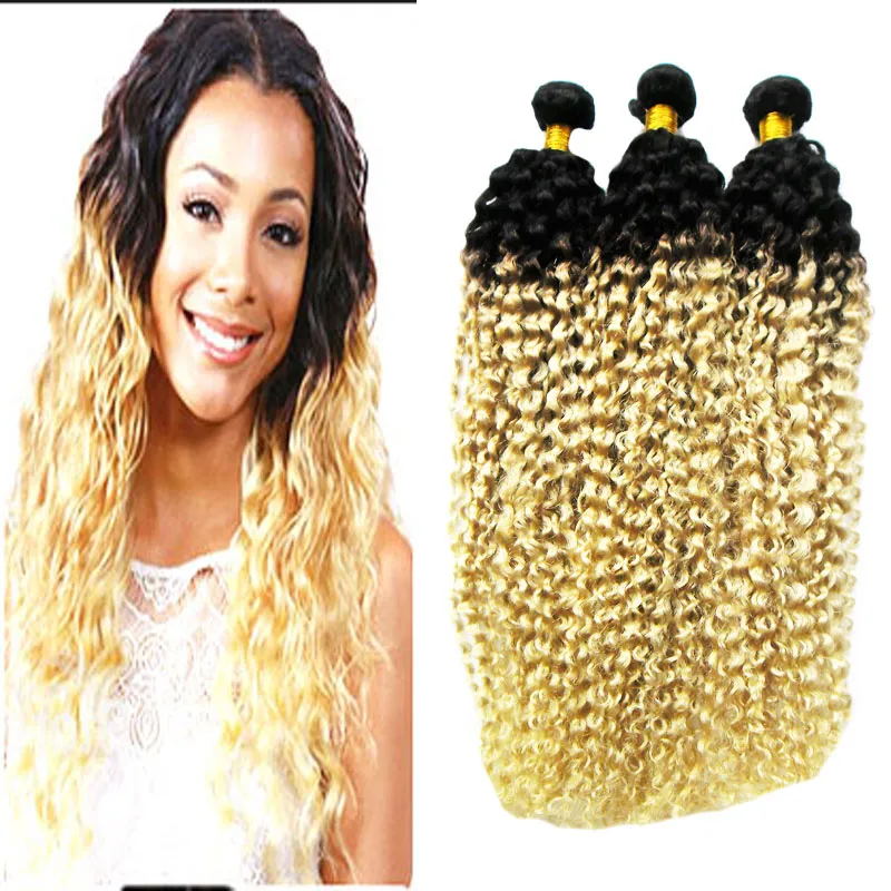 T1B / 613 extensões de cabelo humano loiro ombre cabelo indiano weave bundles 300g indiano virgem encaracolado cabelo 3 PCS