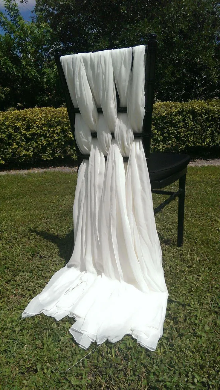 Ivory Chiffon Chair Sashes Wedding Party Deocrationsブライダルチェアはサッシ弓カスタムメイドの色をカバーしています（20inch W * 85inch L）