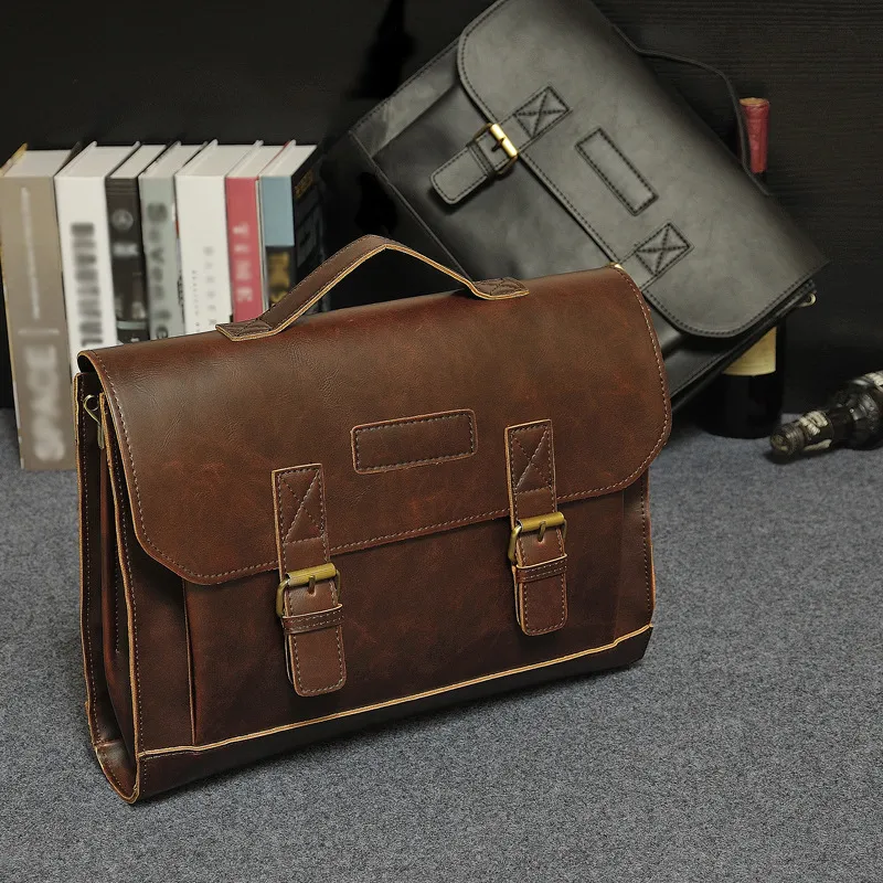 de atacado- Couro homens soberbos Bag Casual Bolsas de vintage Homens Bandoleira Sacos Ferrolho homens de negócios sacos de viagem Laptop Briefcase Bag