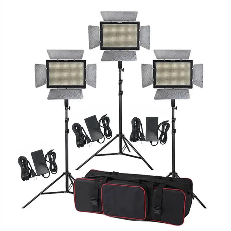 Studio verlichtingsset 3 stks Yongnuo YN900 3200-5500K CRI 95+ 900 LED Video Light + Power Adapter + Afstandsbediening + 2M Stand + Boom Arm + Bag