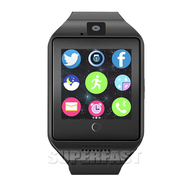 Q18 Android 휴대폰을위한 Smart Watch Bluetooth 스마트 워치 지원 SIM 카드 카메라 답변 전화 및 다양한 언어 1.44 인치 스마트 시계 설정 소매 상자