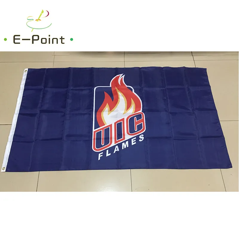 NCAA UIC Flames Team polyester Drapeau 3ft * 5ft (150cm * 90cm) Drapeau Bannière décoration volant maison jardin extérieur cadeaux