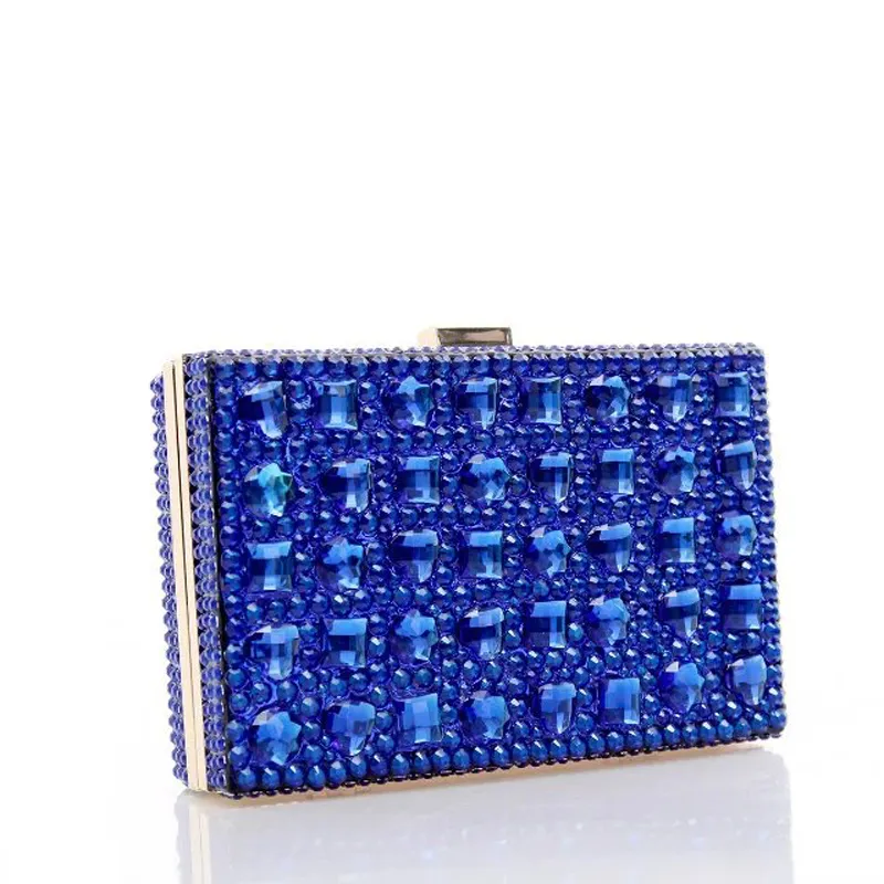 Blaue Strass-Hochzeits-Absätze mit modischer Kristall-passender Tasche, Party-High-Heels mit Clutch, Brautschuhe, Damen-Abschlussball-Pumps