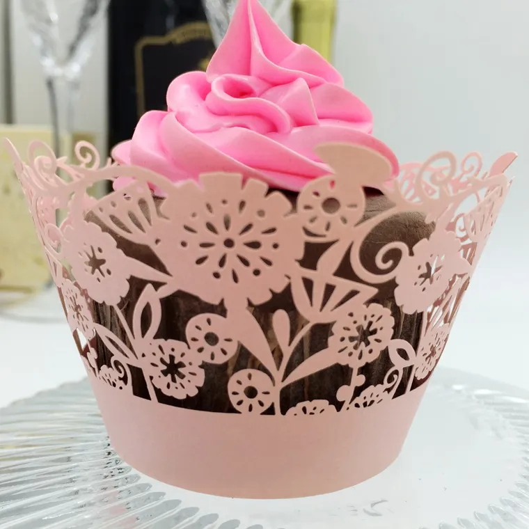 Favores do casamento flor de Corte A Laser De Rendas Bolo Cupcake Wrapper Cupcake Wrappers Para Festa de Aniversário de Casamento Decoração por lote