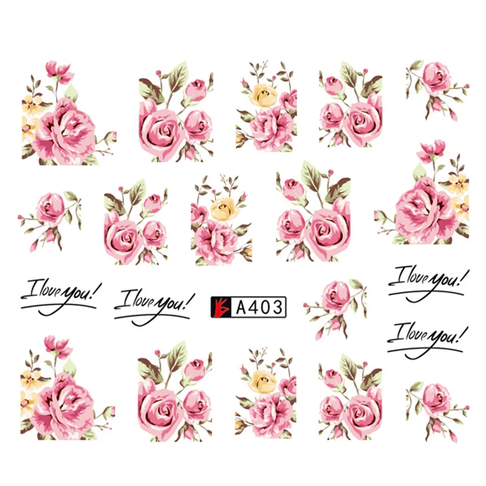 Groothandel DIY Designer Water Transfer Tips Nail Art Pink Rose Flower Sticker Decals Dames Schoonheid Huwelijk