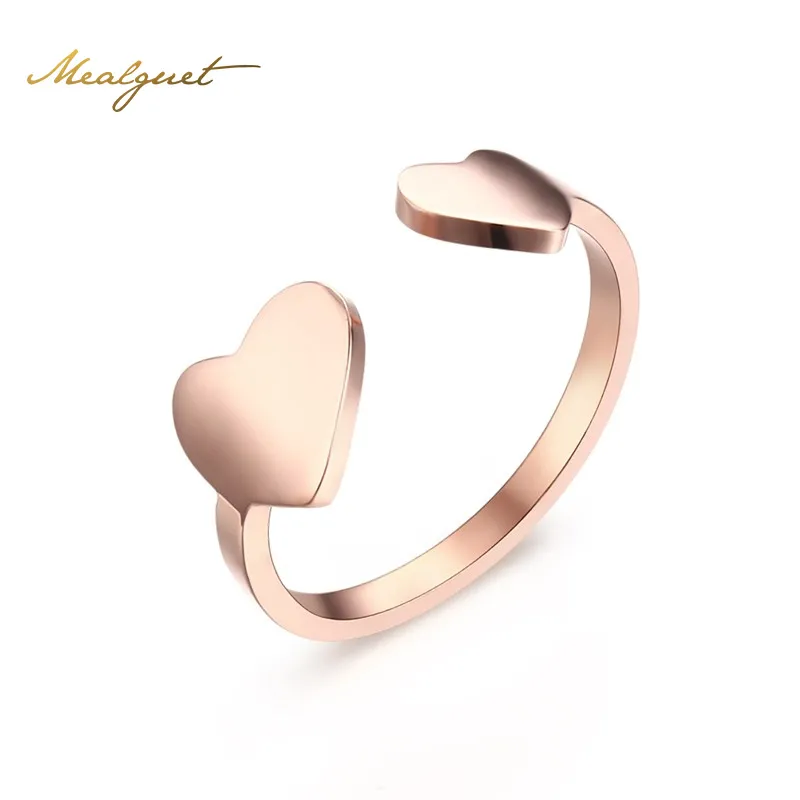 Romantiska justerbara dubbla hjärtringar Rose Gold Färg Öppna Toe Ring för Woman Anillos Present Smycken R-202