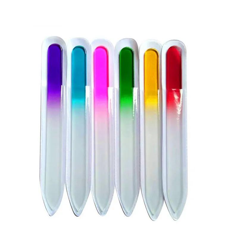 5,5 '' / 14cm Qualité de la marque Durable Cristal Verre Fichier Tampon Nail Art Fichiers Multicolor pour Manucure UV Polish Tool Fichier Nail ZA1480