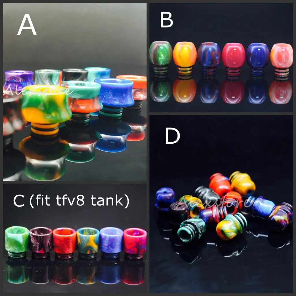 4 Stil Epoksi Reçine Top Driptip 510 Damla İpuçları Reçine Taş Damla Tip TFV8 Tank RDA Atomizizer Renkli Geniş Delik Ağızlık DHL