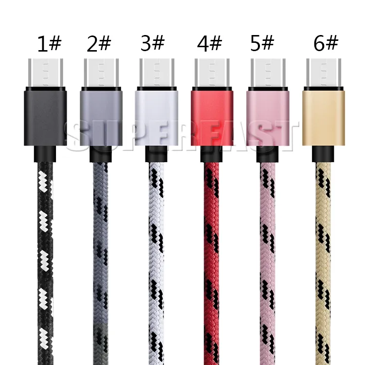 Standard Snabbladdning USB-kabel 6FT 3FT USB Typ C Kabeldata Synkronisering Laddband för Samsung S9 Moto LG Android Laddare Kablar