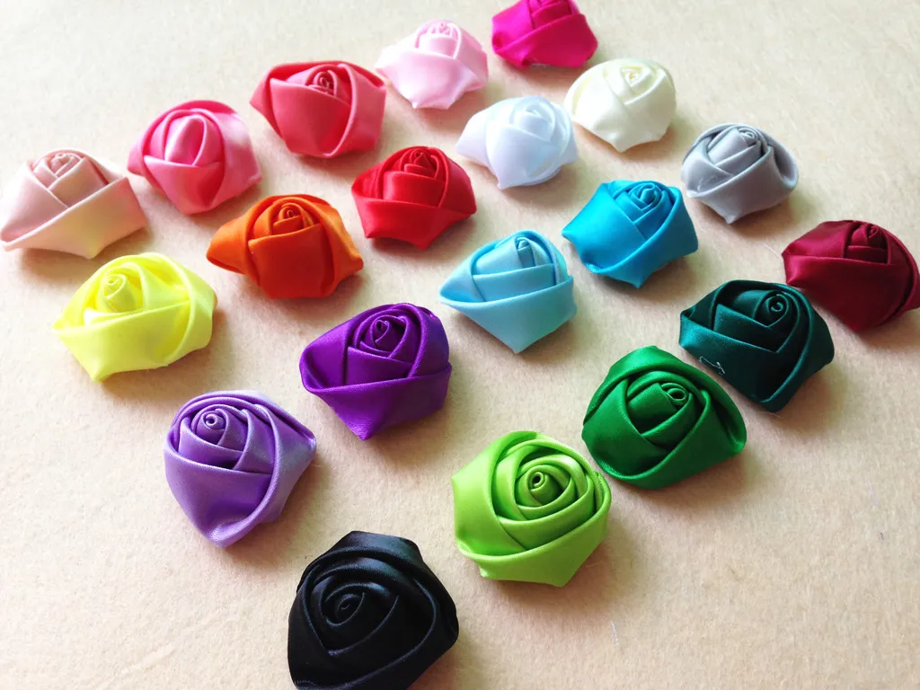 Mini Satin Ribbon Rose Flower Hair Accessories For Girls Kids Children Handmade Rolled Fabric Flowers For Hair Clip Or Headband