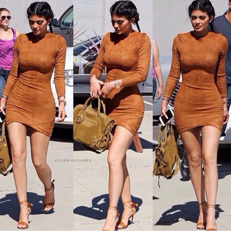 Wholesale Women Suede Bodycon Dress O Neck Long... From Odelettu, $12.92 |  DHgate.Com