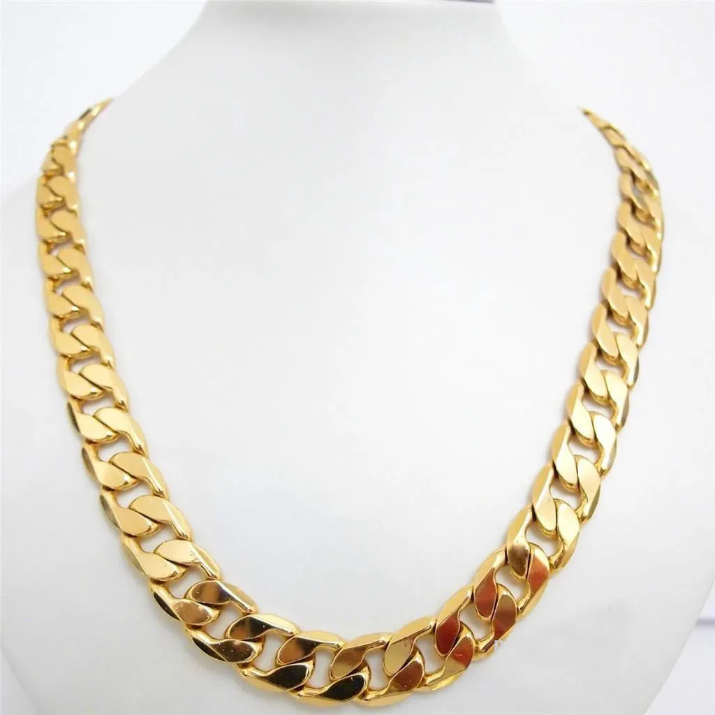 24" 12mm 24k yellow gold filled men's necklace curb chain jewelry STAMPED 24k