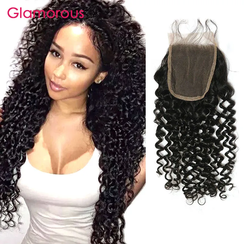 Glamour 100 Virgin Human Hair Piezing Body Body Body Wave Straight Wave Recurio Curly Curly Closures che separa 4x4 lac5927267