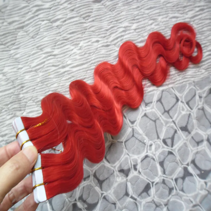 Red Tape in Menselijk Haar Braziliaanse Body Wave Menselijk Hair Tape Extensions 40 Stks Natuurlijk Body Wave Tape in Skin Inslag Hair Extensions 100g