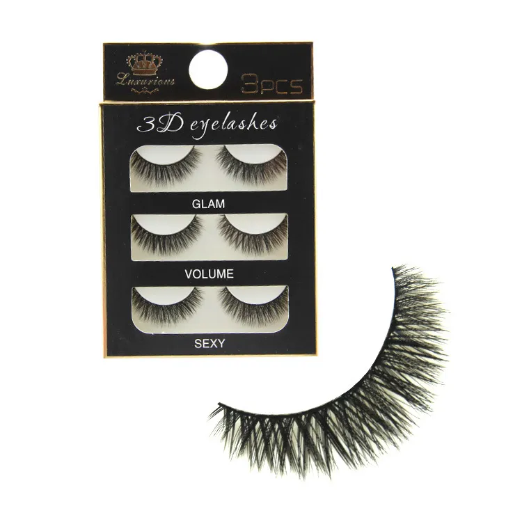 3 paren /set mink wimpers 3D kruis dikke valse oog wimpers extensie make -up natuurlijke lange nep plastic katoenen stengels