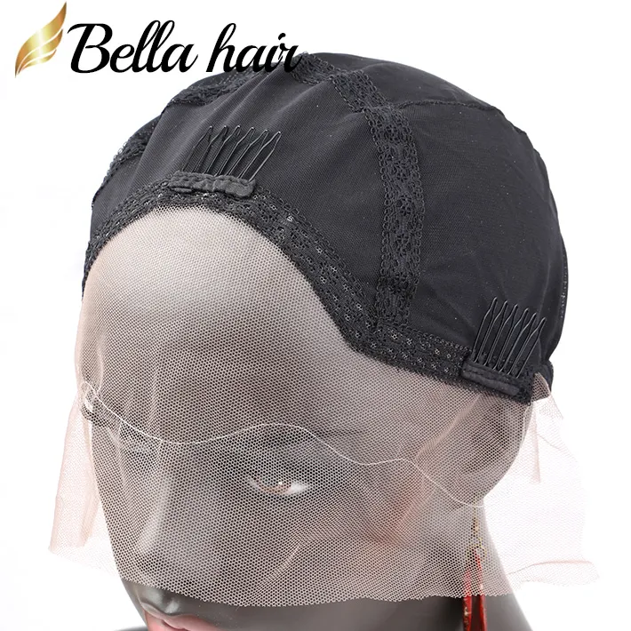 Perückenkappen zur Herstellung von Echthaar-Spitzenperücken mit verstellbarem Riemen und Kämmen, atmungsaktive weiche Hautkappe M/S/L Bella Hair