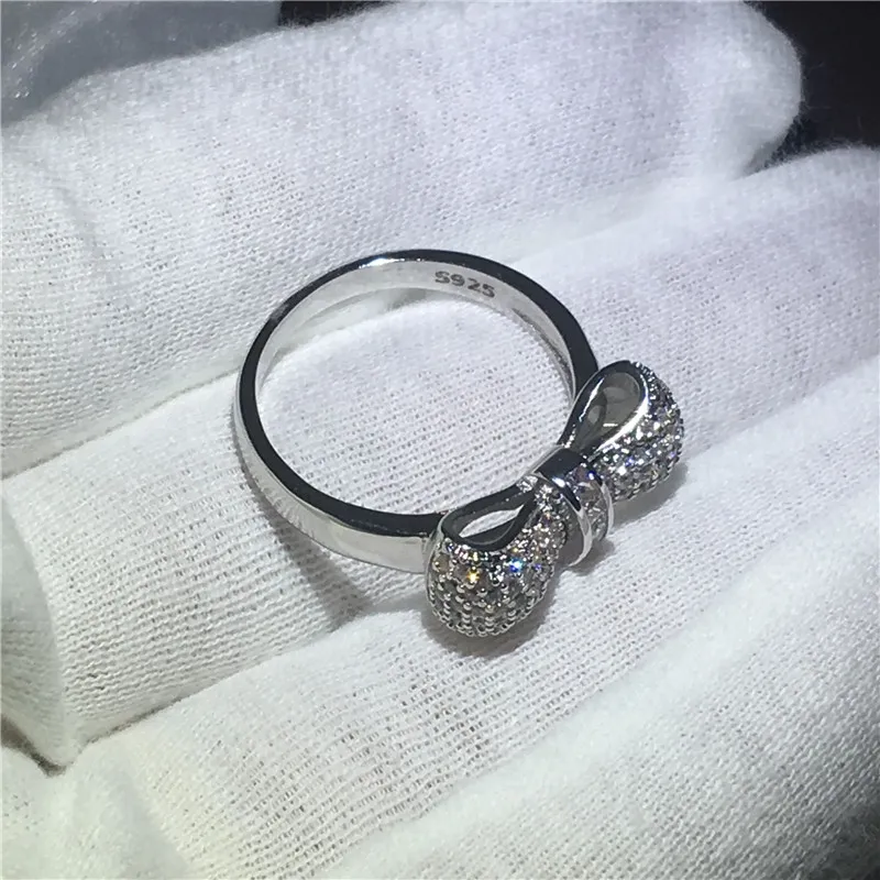 Biżuteria Infinity Kobiety Zaręczyny Zespół Ślubny Pierścień Dla Kobiet Bowknot Styl 5A Cyrkon Crystal 925 Sterling Silver Bridal Pierścienie
