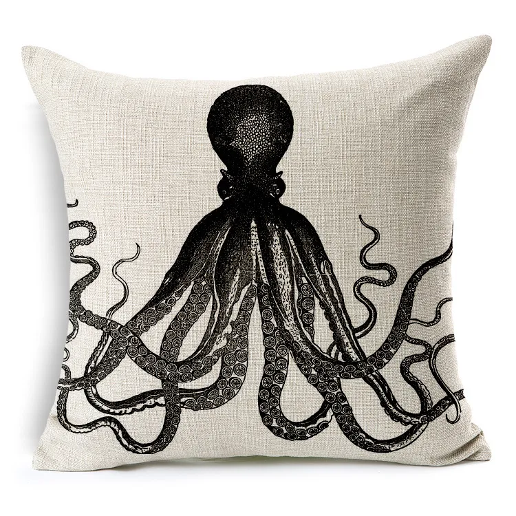 Squid Octopus Coushion Pokrywa Prosta gruba bawełniana lniana sofa poduszka Scandinavia Square Rzut Pillow Puse for Sypiria 45CM45C6385015