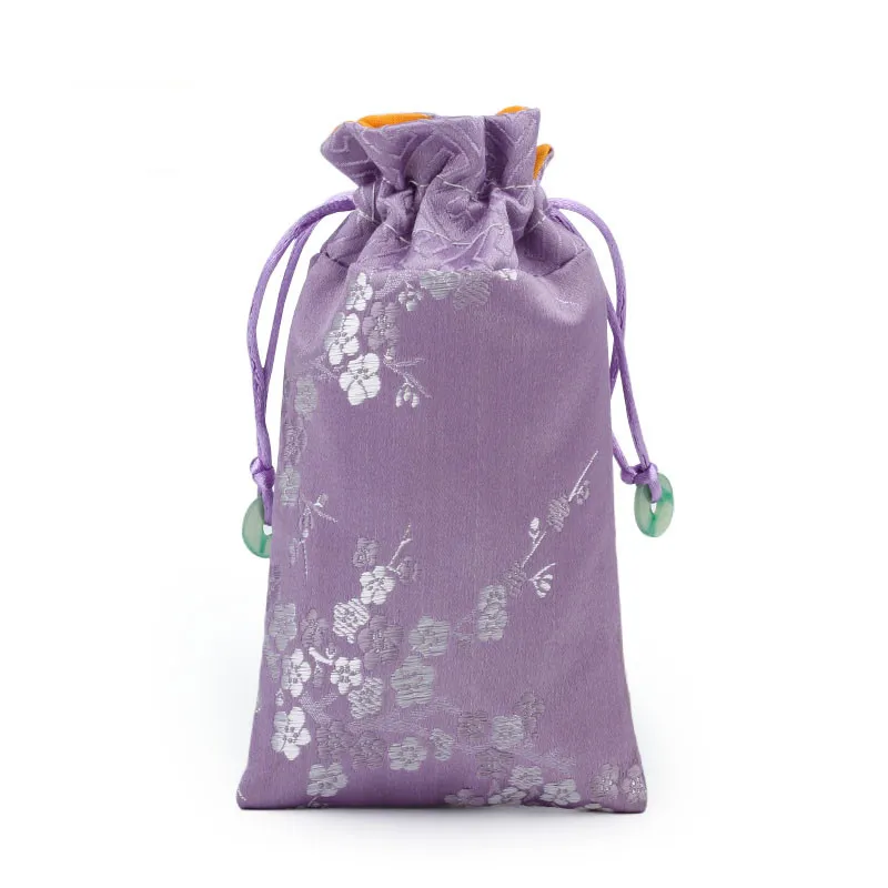 Allonger Jade fleurs de cerisier sac cadeau soie brocart tissu emballage cordon bijoux collier pochette de rangement téléphone portable poche couverture
