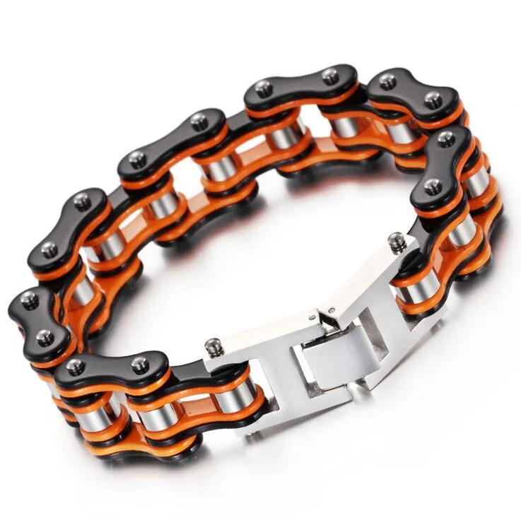 16mm Heavy Women Men's Bike Motorcycle Chain Bracelet Punk Rock Hiphop Stainless Steel Bicycle Biker Bangle Bracelets Jewelry Blue Orange Purpel Yellow Green