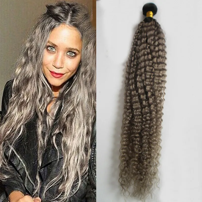 T1B/Gray ombre grey hair weave mongolian kinky curly hair grey curly bundles 100g grey kinky weave hair 1PCS double weftno tangle free