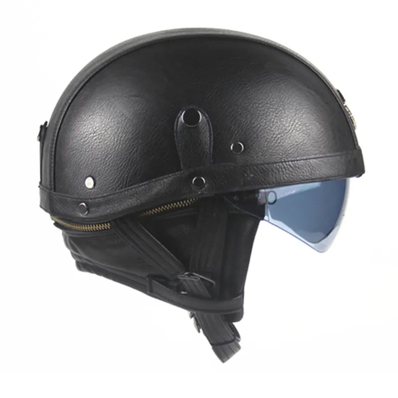 DOT goedgekeurd in Amerika - merk motorfiets scooter half gezicht lederen Halley-helm klassieke retro bruine helmen Casco Goggles286R