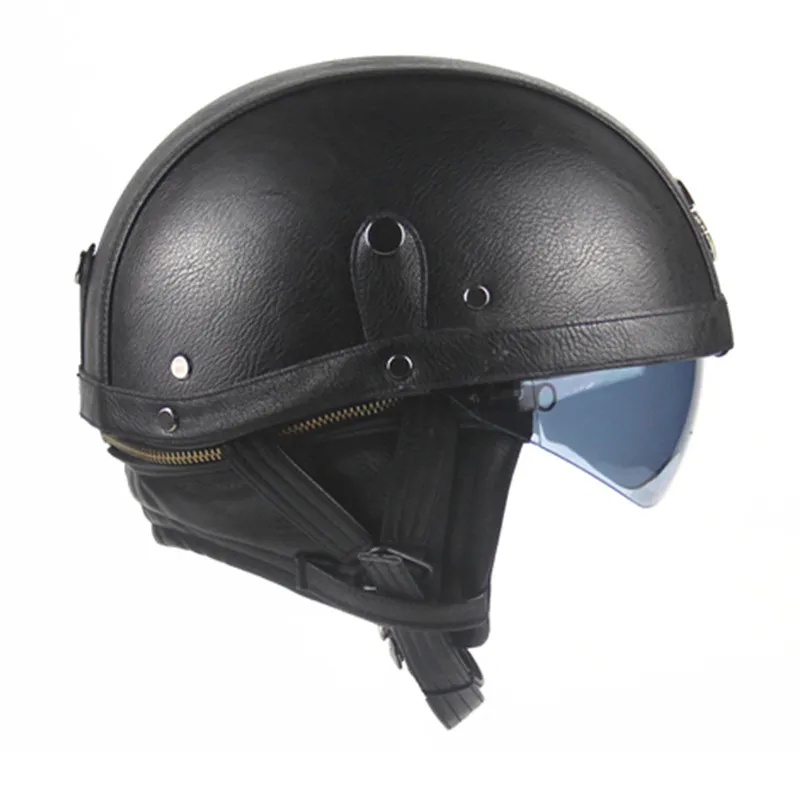 Dot Approved in America - Brand Motorcycle Scooter Half Face Leather Halley Helmet Classic Retro Brown Helmets Casco Goggles325k