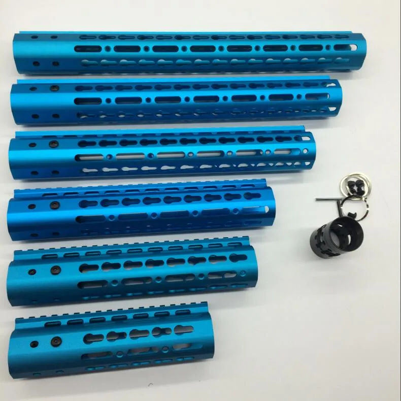 7''9''10''12''15" Inch Ultra Light Slim Anodized Blue Keymod Free Floating Hand Guard Fore Rail Mount System with Steel Barrel Nut