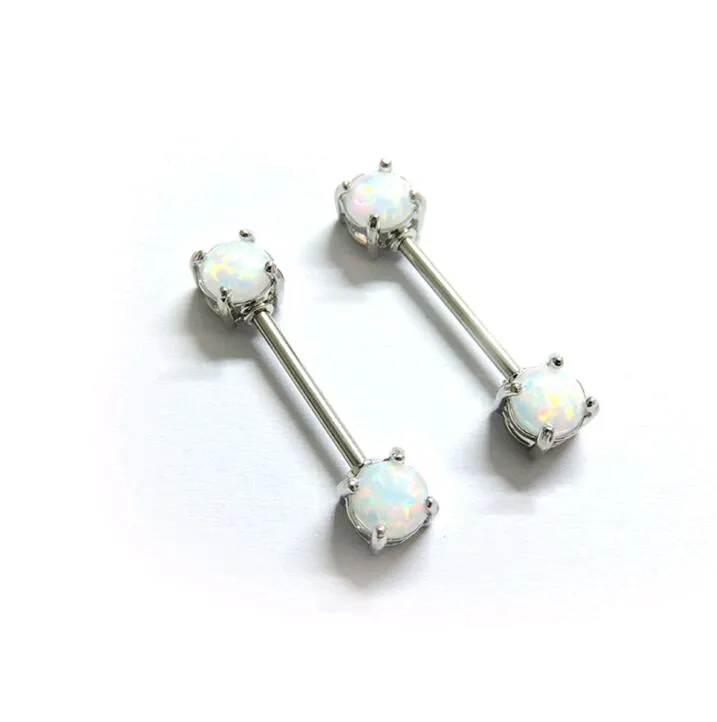 Fashion Natural Opals Barbells Women Body Jewelry Piercing Nipple Rings Medical Stainless Steel for Sale 