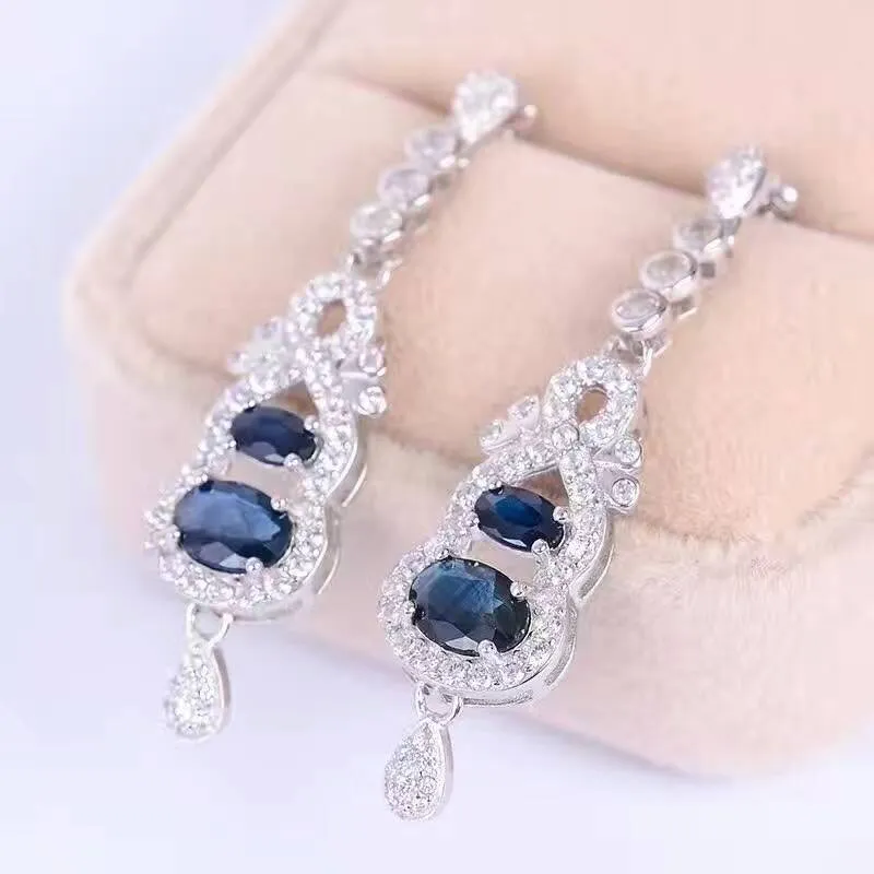 Luxe Sapphire Drop Earrings Natural Sapphire Gemstone Dangle Solid 925 Silver Edelsteen Oorbellen voor Woman Silver Sapphire Sieraden