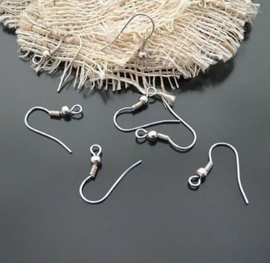 wholesale Fashion Jewelry finding Surgical Stainless Steel Ear Wires Hooks ~with Bead + Coil Earring Findings Silver tone DIY